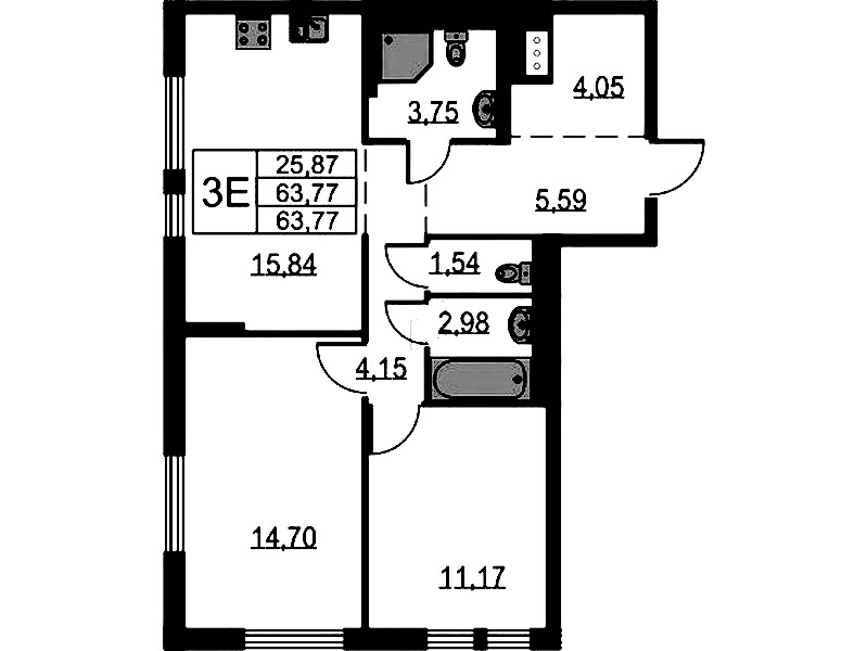 2-комнатная квартира 63.77 м², 18/18 эт., ЖК «Невская Долина»